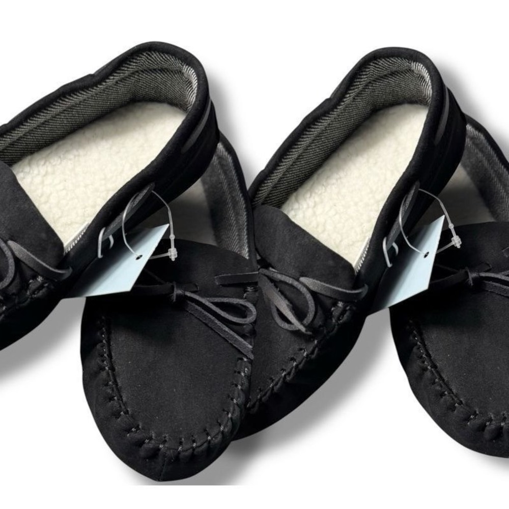 Cat & Jack Lionel Black Moccasin Slippers Faux Fur Lined girls Shoes Sz 13 2PR